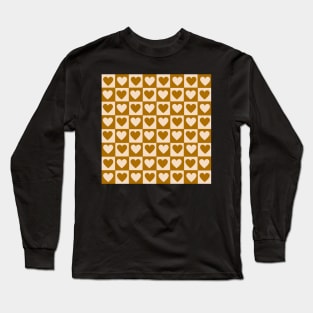 Checkerboard Brown Hearts Full Retro Long Sleeve T-Shirt